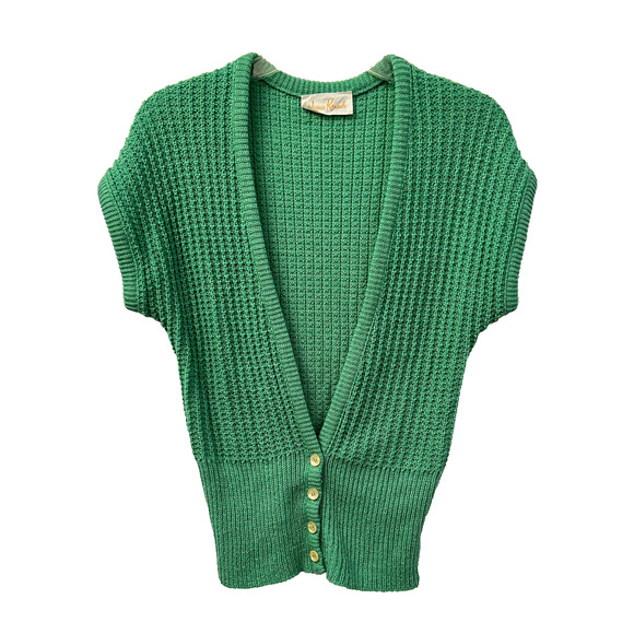 Vintage James Kenrob Green V-Neck Buttoned Sweater Vest - Size XS/S - Picture 1 of 11